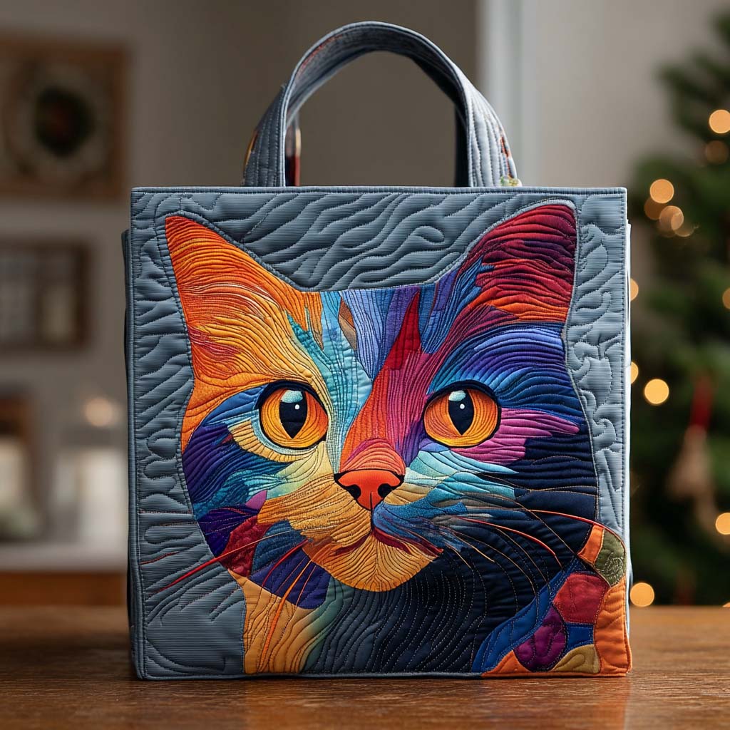 Colorburst Cat Portrait Quilted Tote Bag Perfect Gift For Girlfriend
