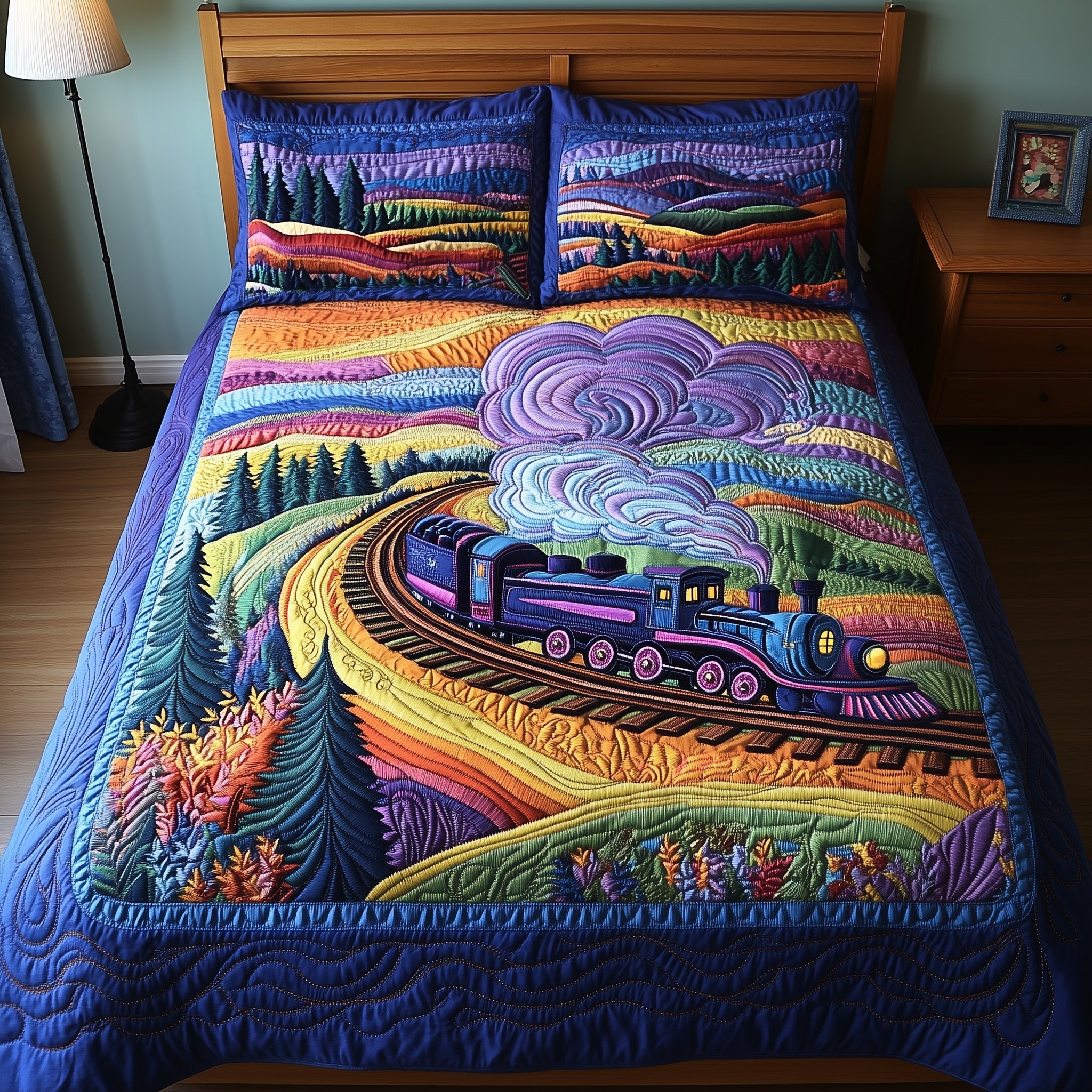 Colorburst Express Quilted Bedding Set Duvet Cover Merchandise Cool Train Gifts