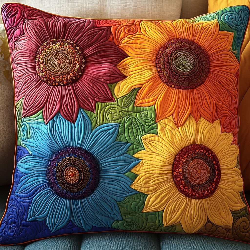 Colorburst Garden Quilted Pillow Case Throw Pillow Covers Sunflower Gift Items