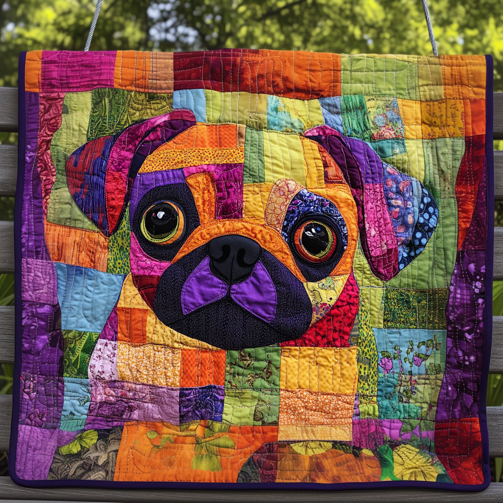 Colorburst Pug Quilted Blanket Gift For Animal Lover