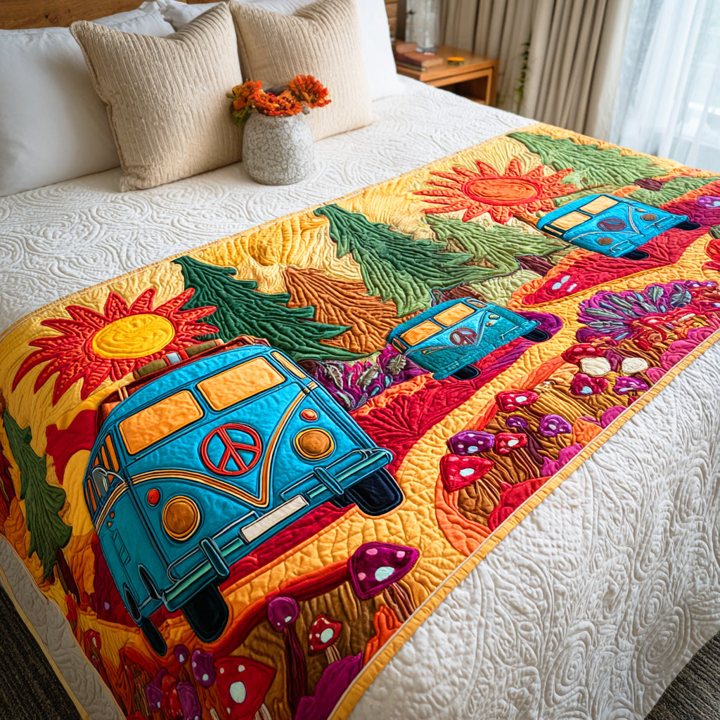 Colorburst Truck Quilted Bed Runner Bedroom Decor Best Christmas Gifts For Hippies