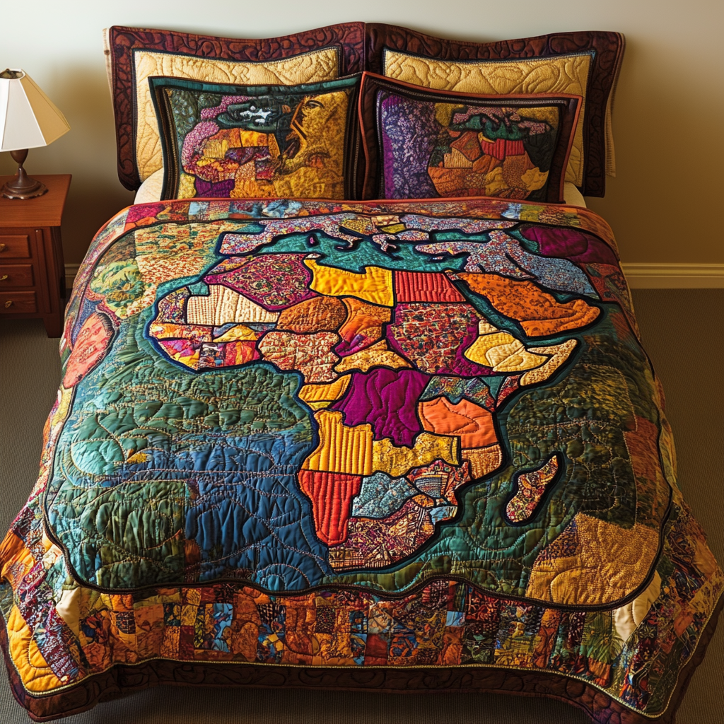 Colorful Africa Map Quilted Bedding Set Bedroom Decorations African American Gifts For Women