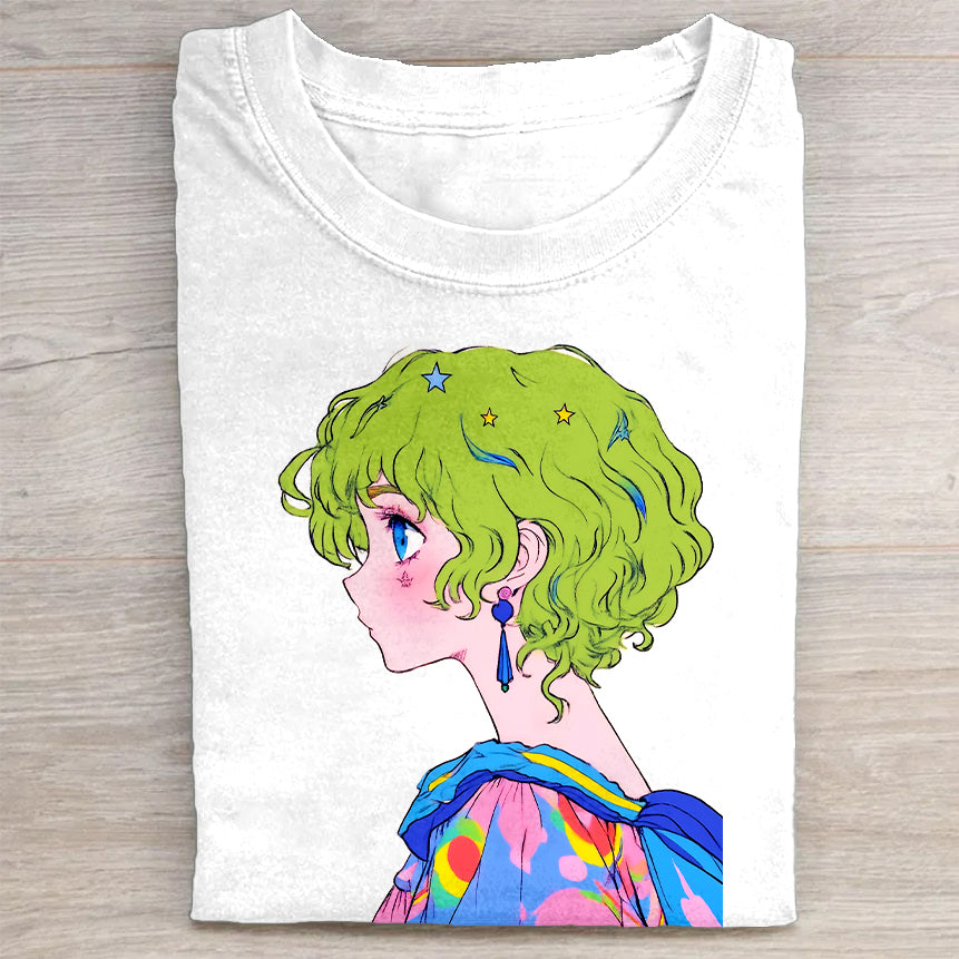 Colorful Anime Girl Graphic T-Shirt Japanese Anime Merch Best Gift For Anime Lovers