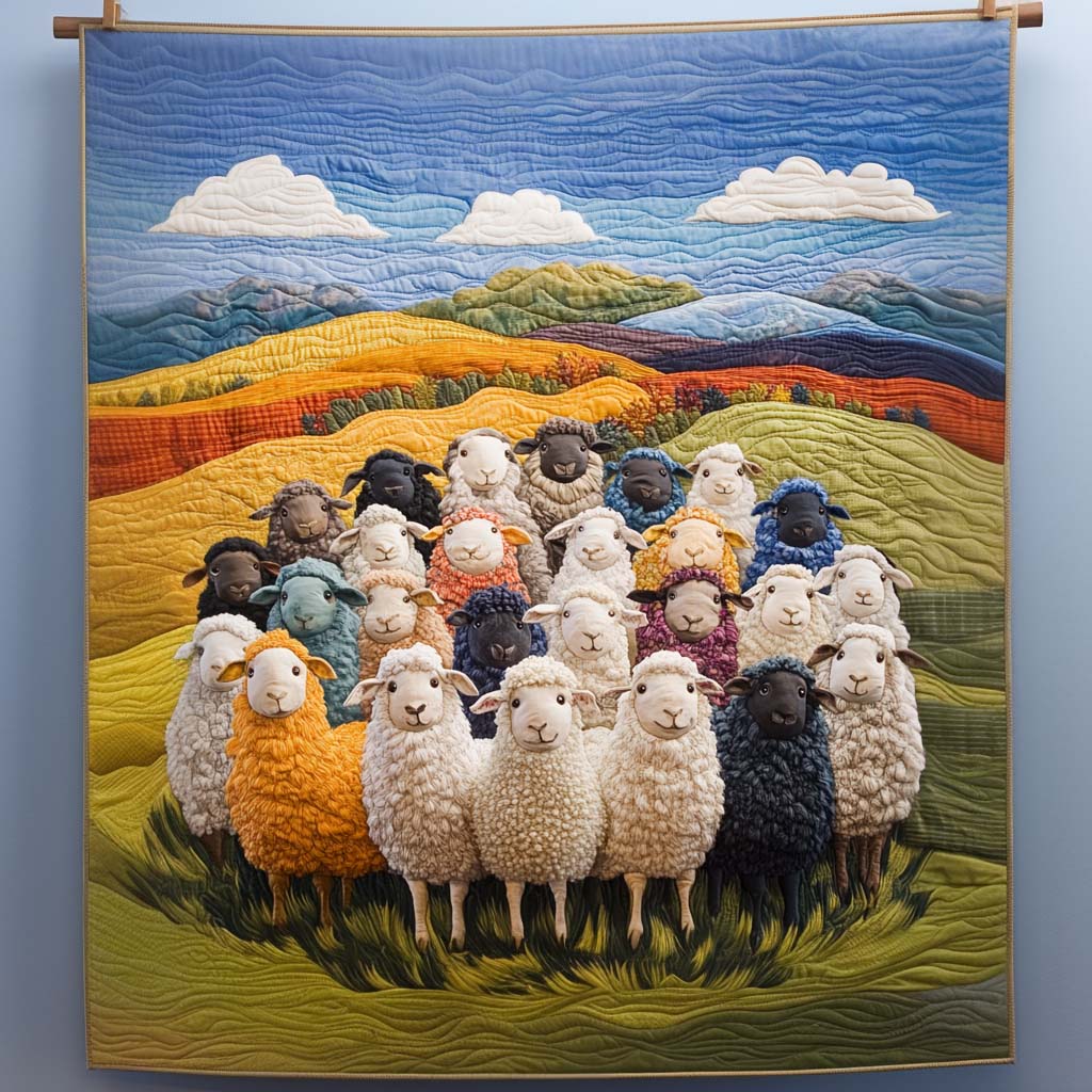 Colorful Assembly Quilted Blanket Gifts For Sheep Lovers