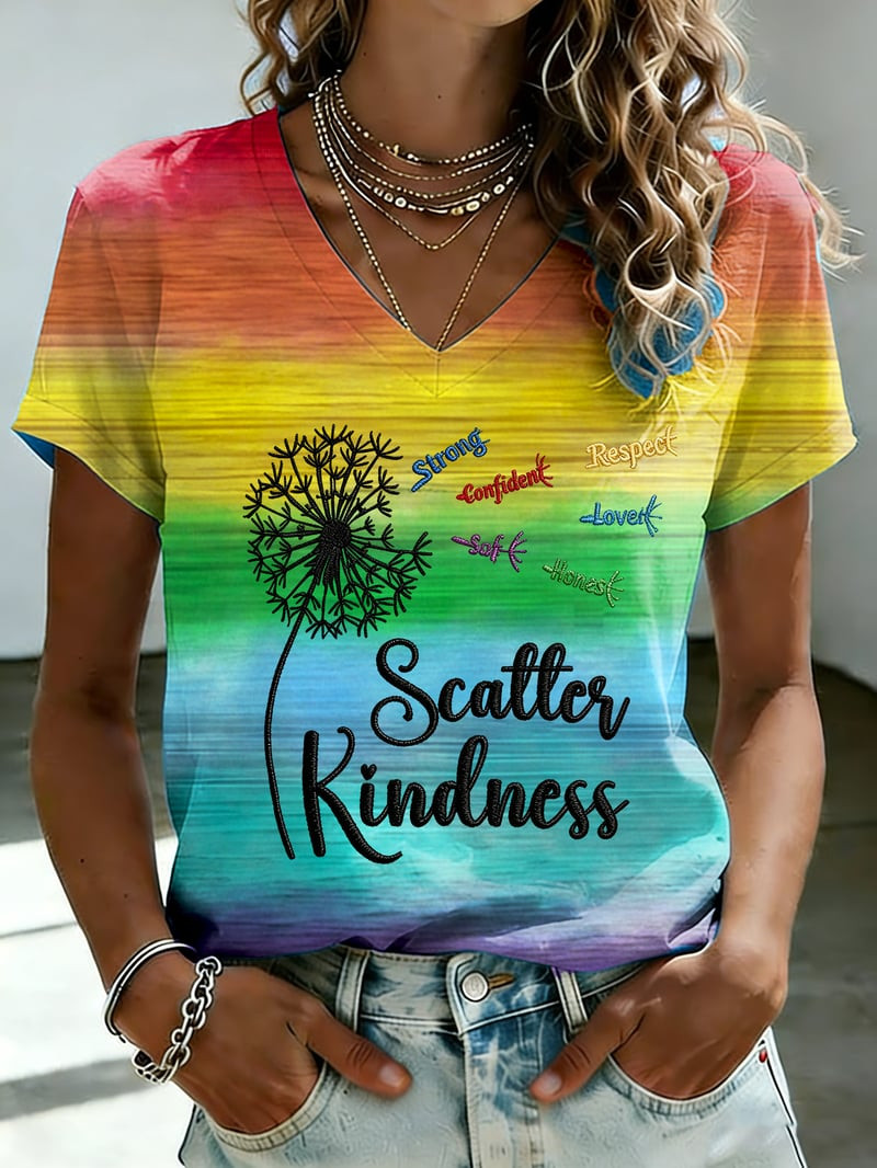Colorful Autism Awareness V-Neck Shirt Scatter Kindness Clothing Gift For Autism Supporters