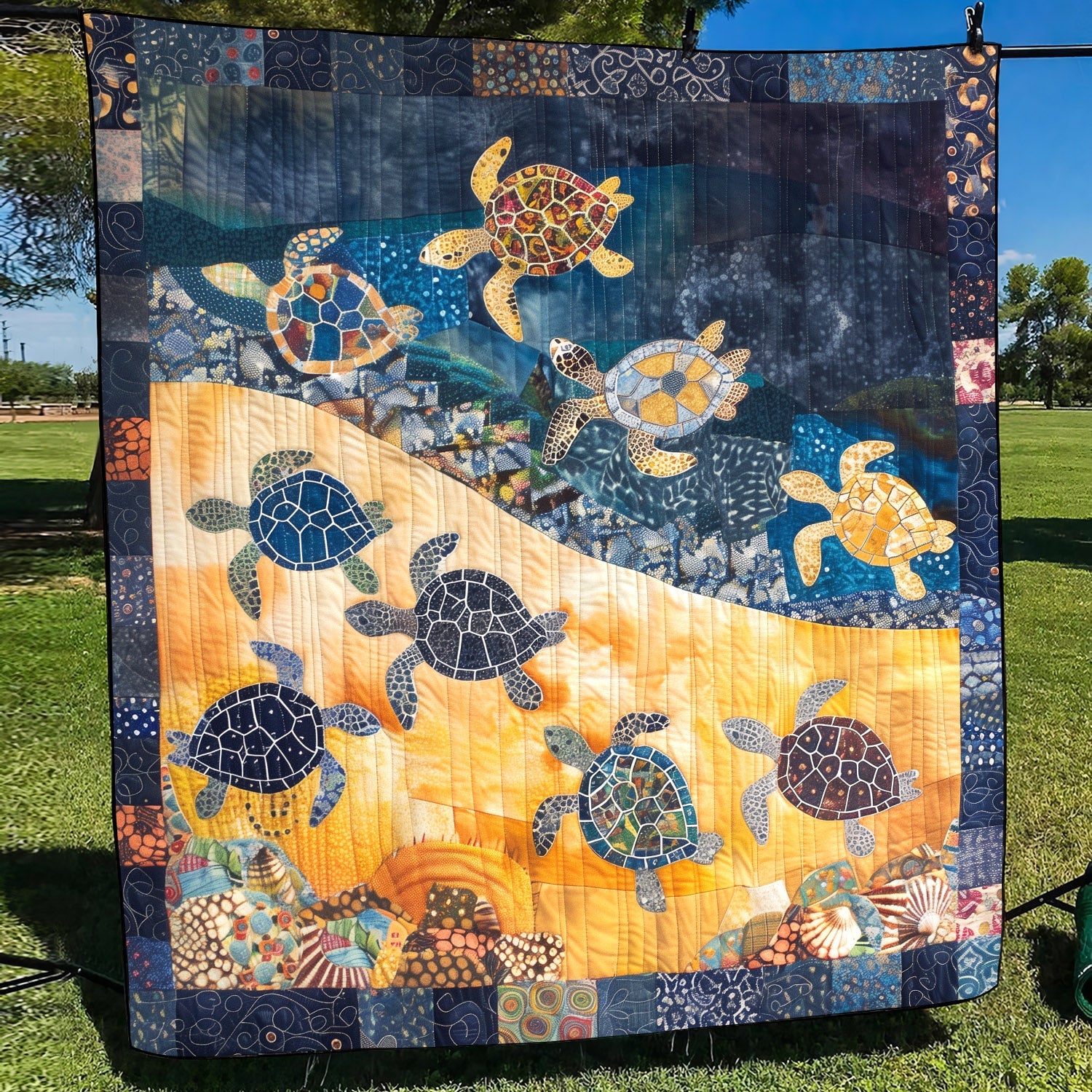 Colorful Baby Turtles Quilted Blanket Gifts For A Turtle Lover