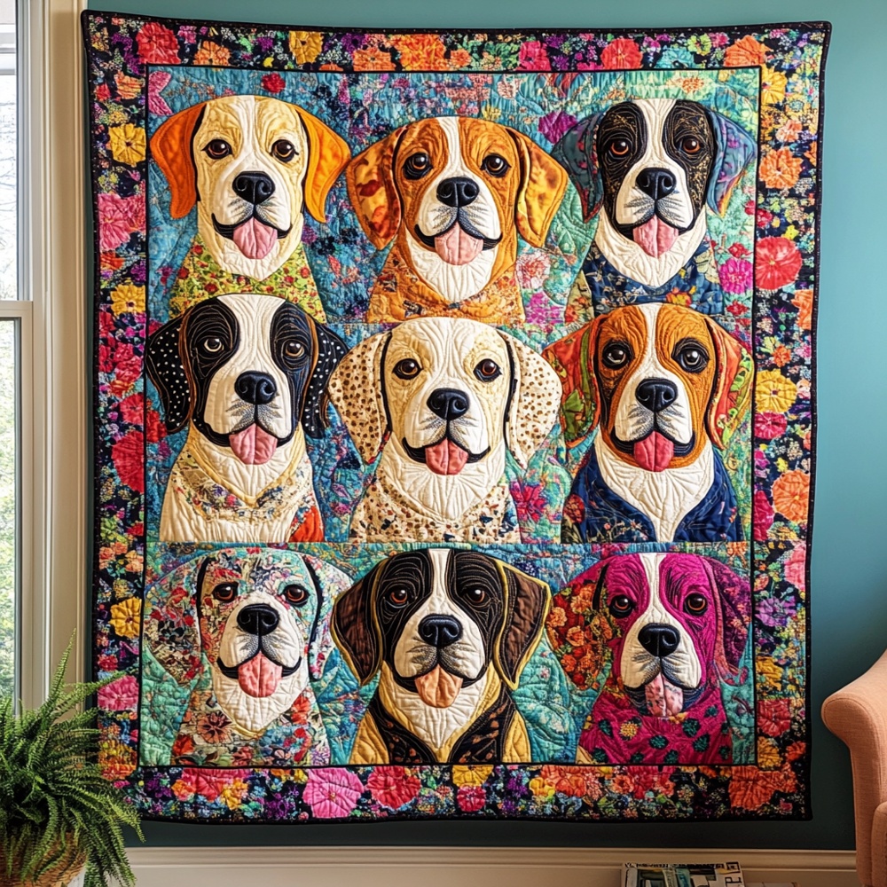 Colorful Beagle Friends Quilted Blanket Dog Art Cozy Bedding Warm Throw Best Gift Beagle Owners