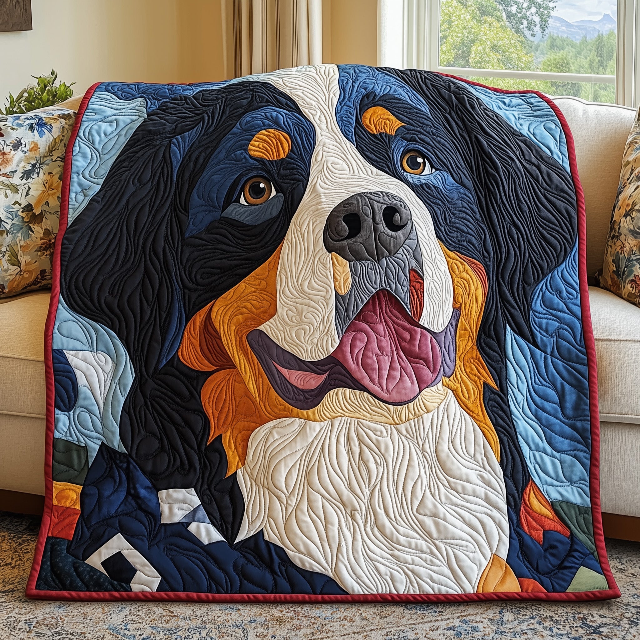Colorful Bernese Mountain Dog Quilted Blanket Couch Throw BlanketPresent Ideas For Dog Lovers