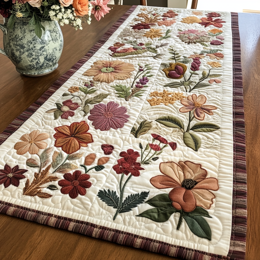 Colorful Bloom Quilted Table Runner Spring Flower Table Runner Dining Table Ideas