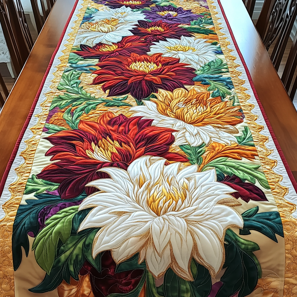 Colorful Blooms Quilted Table Runner Elegant Holiday Table Runners Gifts For Flower Enthusiasts