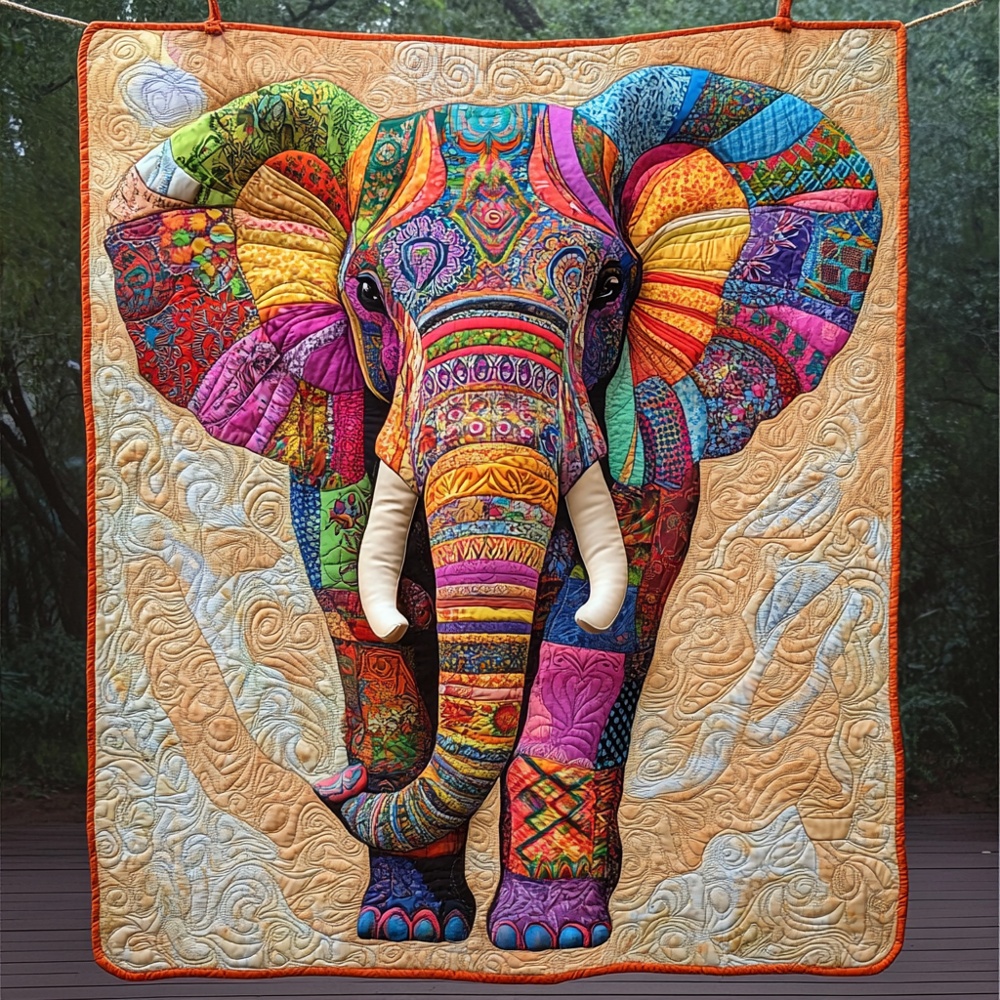 Colorful Boho Elephant Quilted Blanket Tribal Patchwork Art Cozy Throw Best Gift For Elephant Lovers