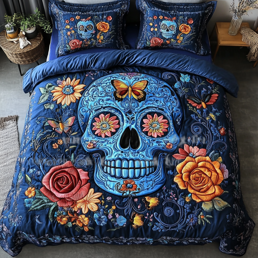 Colorful Bones Quilted Bedding Set Bed Decorations Skull Presents For Her