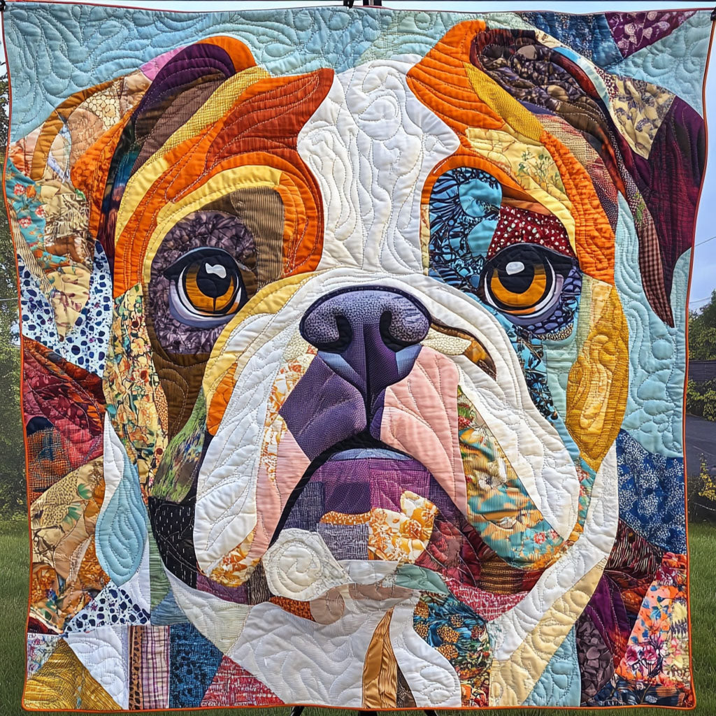 Colorful Bulldog Portrait Quilted Blanket Best Throw Blanket Presents For Bulldog Lovers