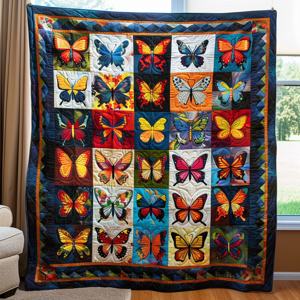 Colorful Butterflies Quilted Blanket Gift For Butterfly Lover