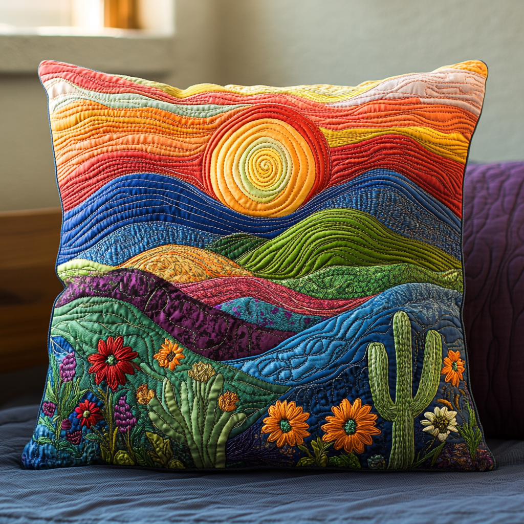 Colorful Cactus Field Quilted Pillow Case Cute Pillow Covers Cute Cactus Gifts