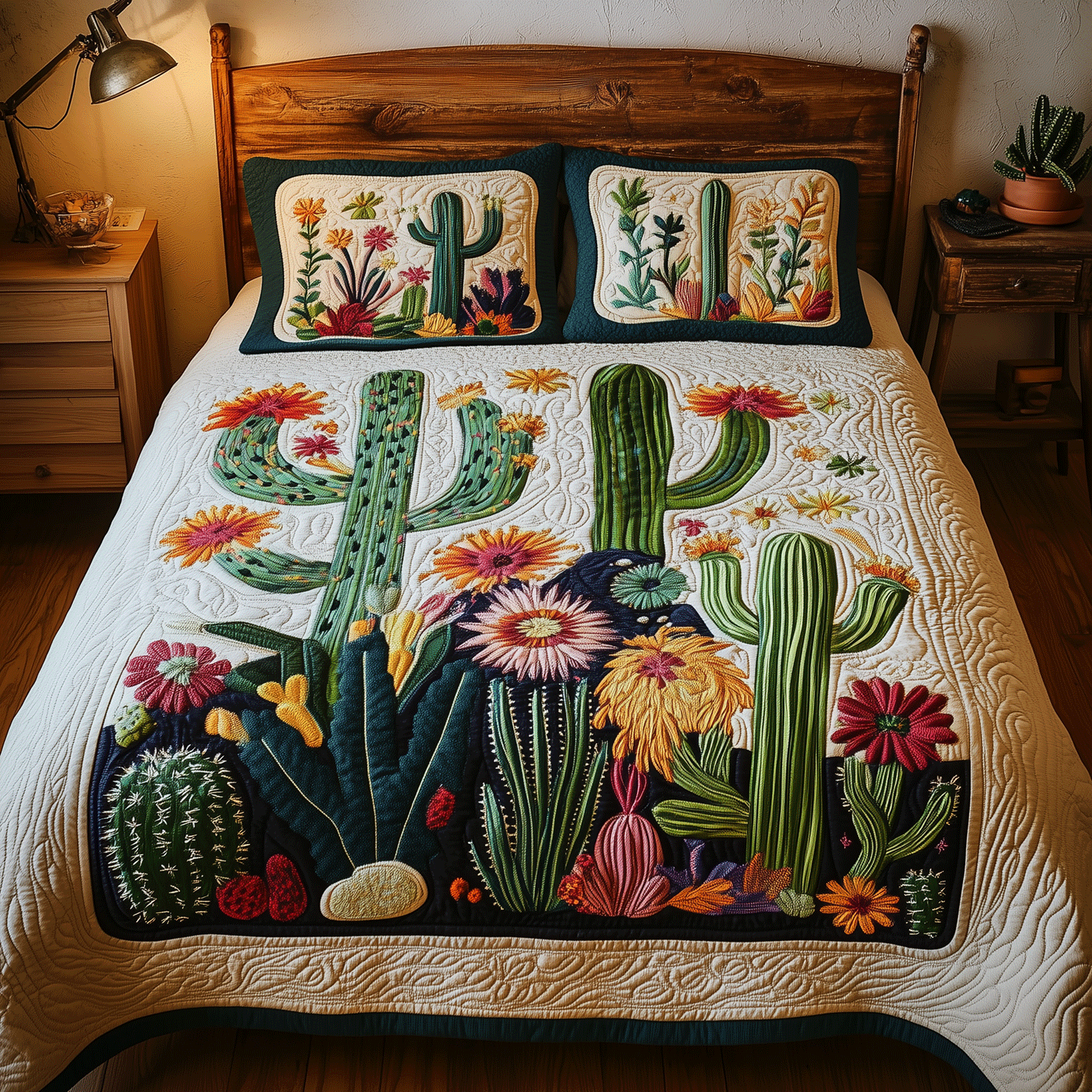 Colorful Cactus Quilted Bedding Set Best Duvet Covers Meaningful Gift for Mom