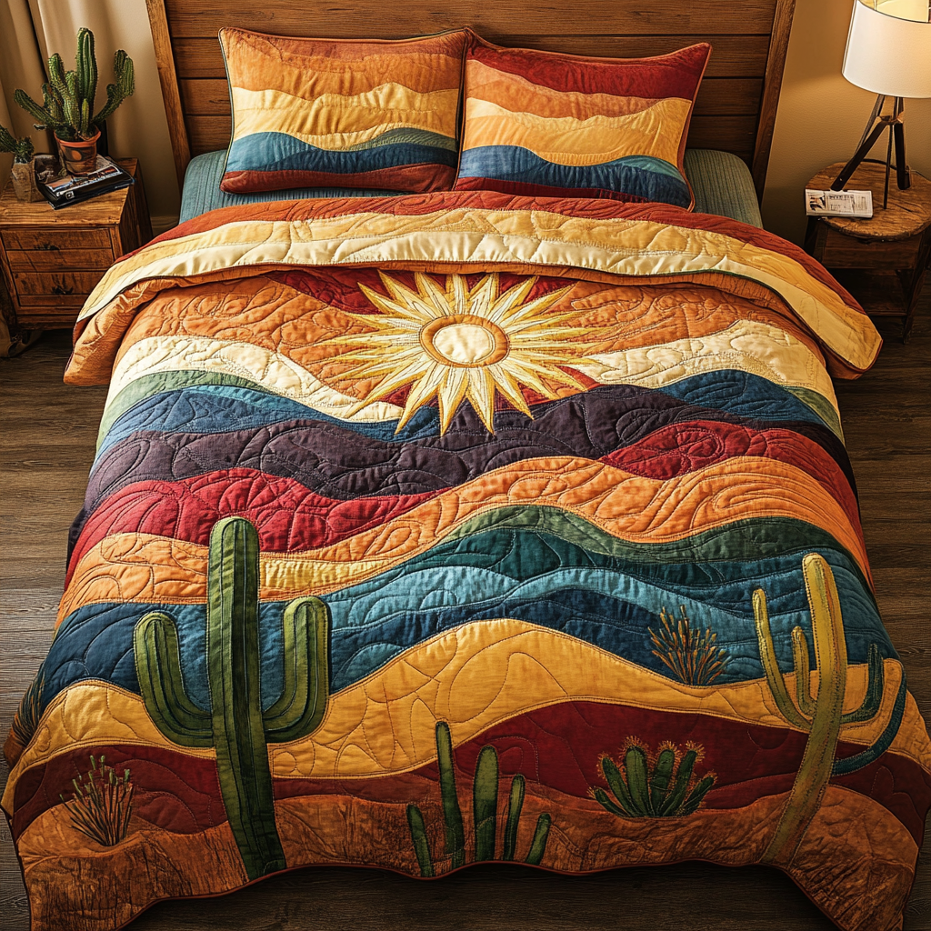 Colorful Cactus Quilted Bedding Set Elegant Bed Linen Set for Cozy Nights