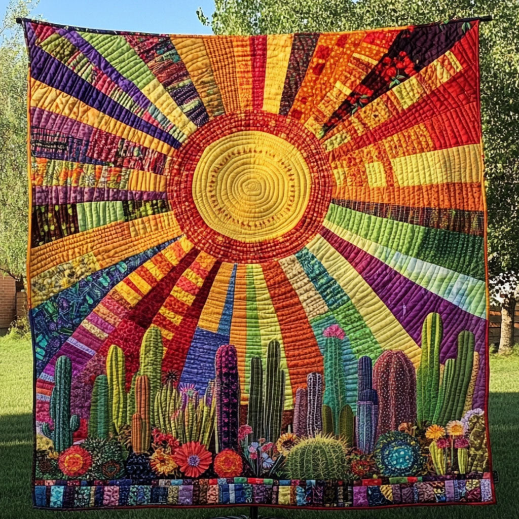 Colorful Cactus Rays Quilted Blanket Christmas Bedroom Decor Cactus Inspired Gifts