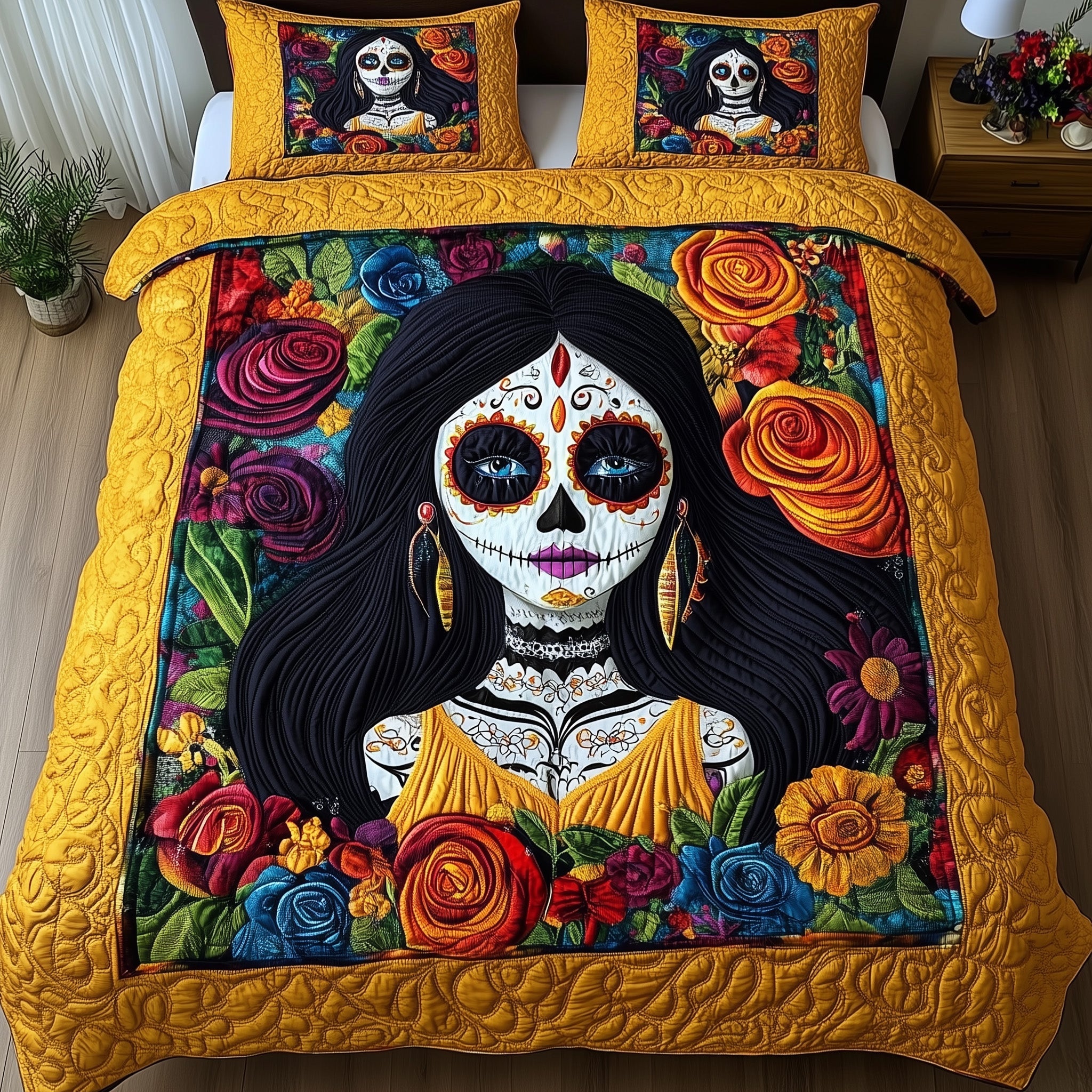Colorful Calavera Duvet Cover Set Graduation Merch Gift