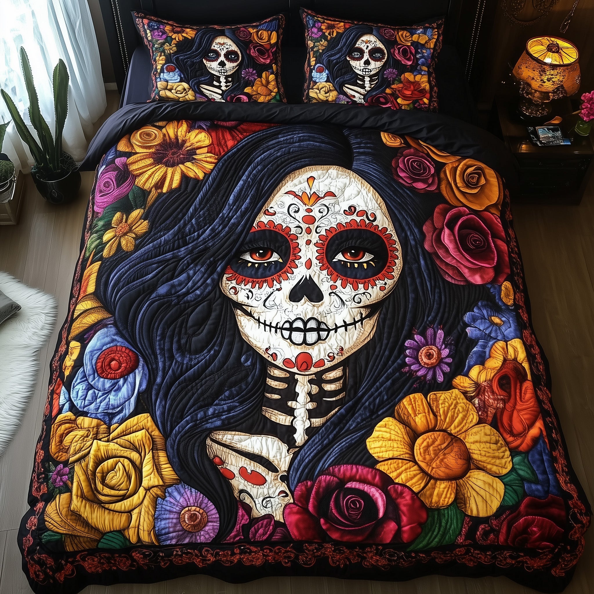 Colorful Calavera Duvet Cover Set Merch For Her