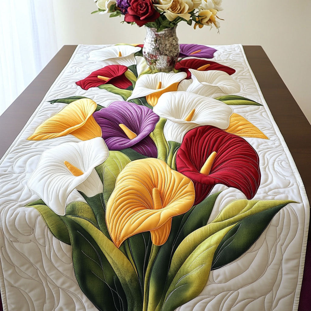Colorful Calla Garden Quilted Table Runner Kitchen Table Decor Flower Lily Birthday Gifts