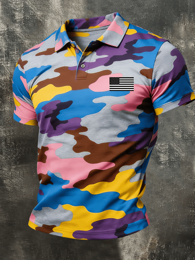 Colorful Camo American Patriotic Golf Polo Shirt Best Golf Shirts Good Golf Gifts For Dad