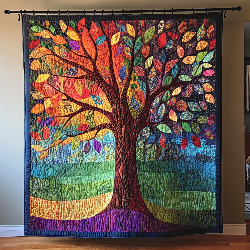 Colorful Canopy Quilted Blanket Life Tree Blanket