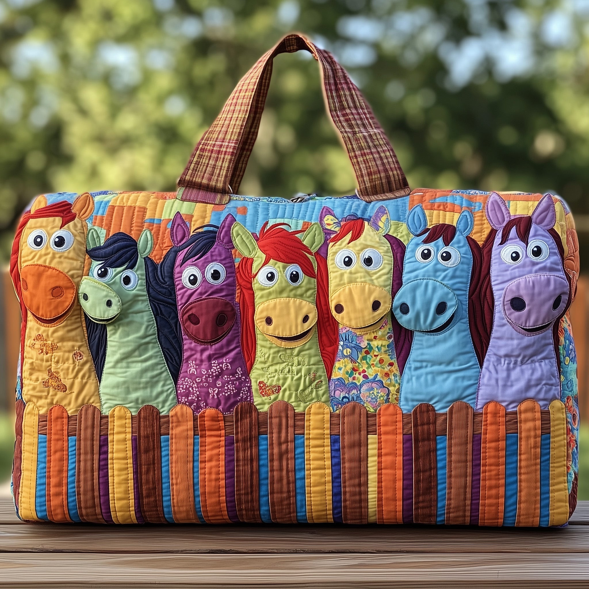 Colorful Cartoon Horse Quilted Duffle Bag Funny Rainbow Horse Lover Best Gift Ideas
