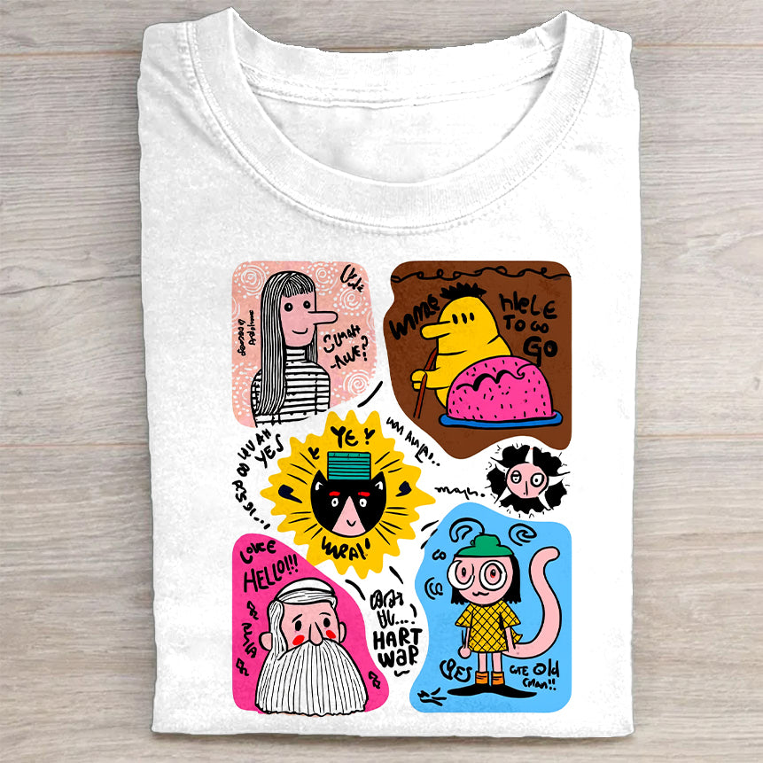 Colorful Cartoon Print Unisex T-Shirt Casual Merch Best Gift For Animation Fans