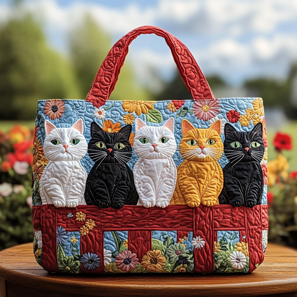 Colorful Cat Quilted Tote Bag Cat Themed Items