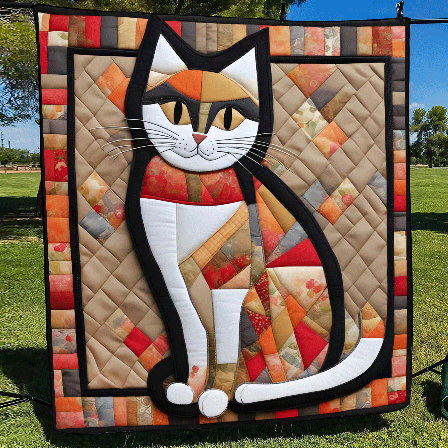 Colorful Catitude Quilted Blanket Novelty Gifts For Cat Lovers