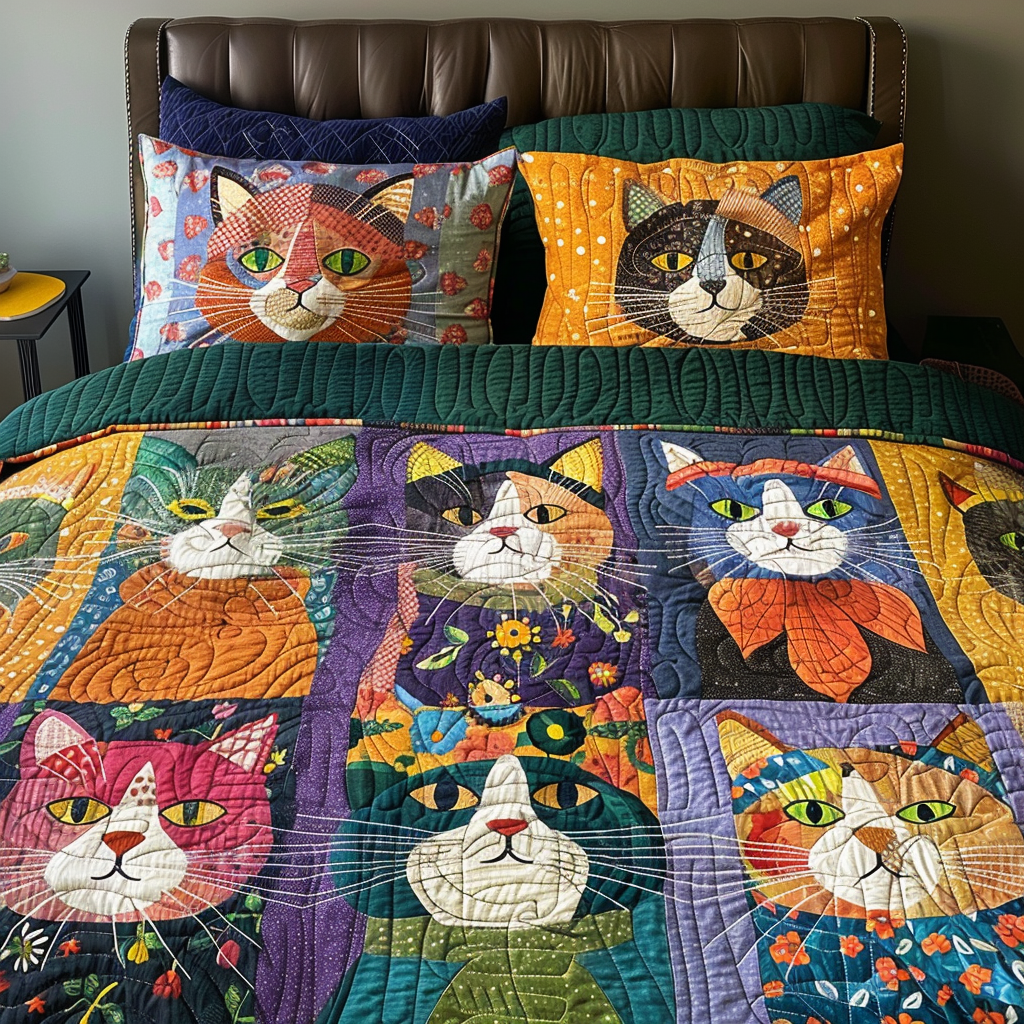 Colorful Catnap Quilted Bedding Set Best Comforter Sets Cat Xmas Gifts