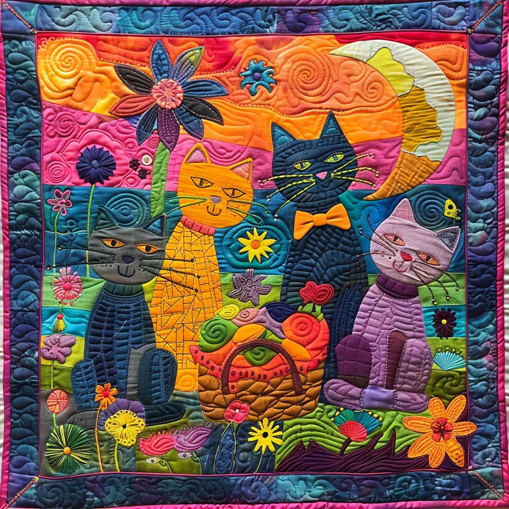 Colorful Cats Quilt Blanket Best Throw Blanket Unique Gifts For Cat Onwers