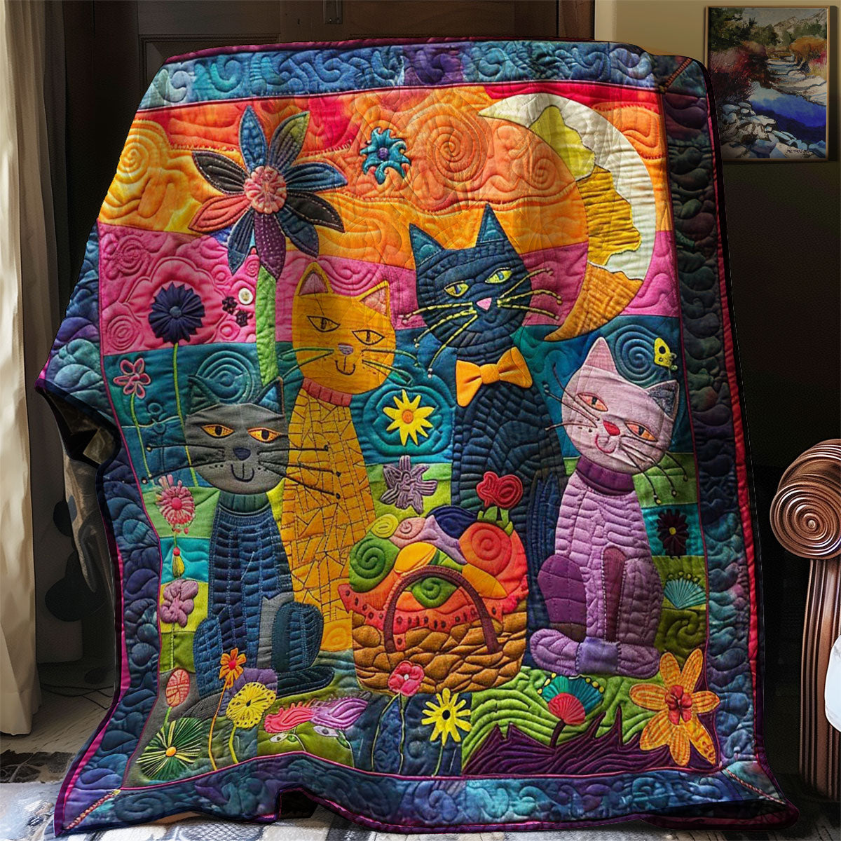 Colorful Cats Quilt Blanket Best Throw Blanket Unique Gifts For Cat Onwers