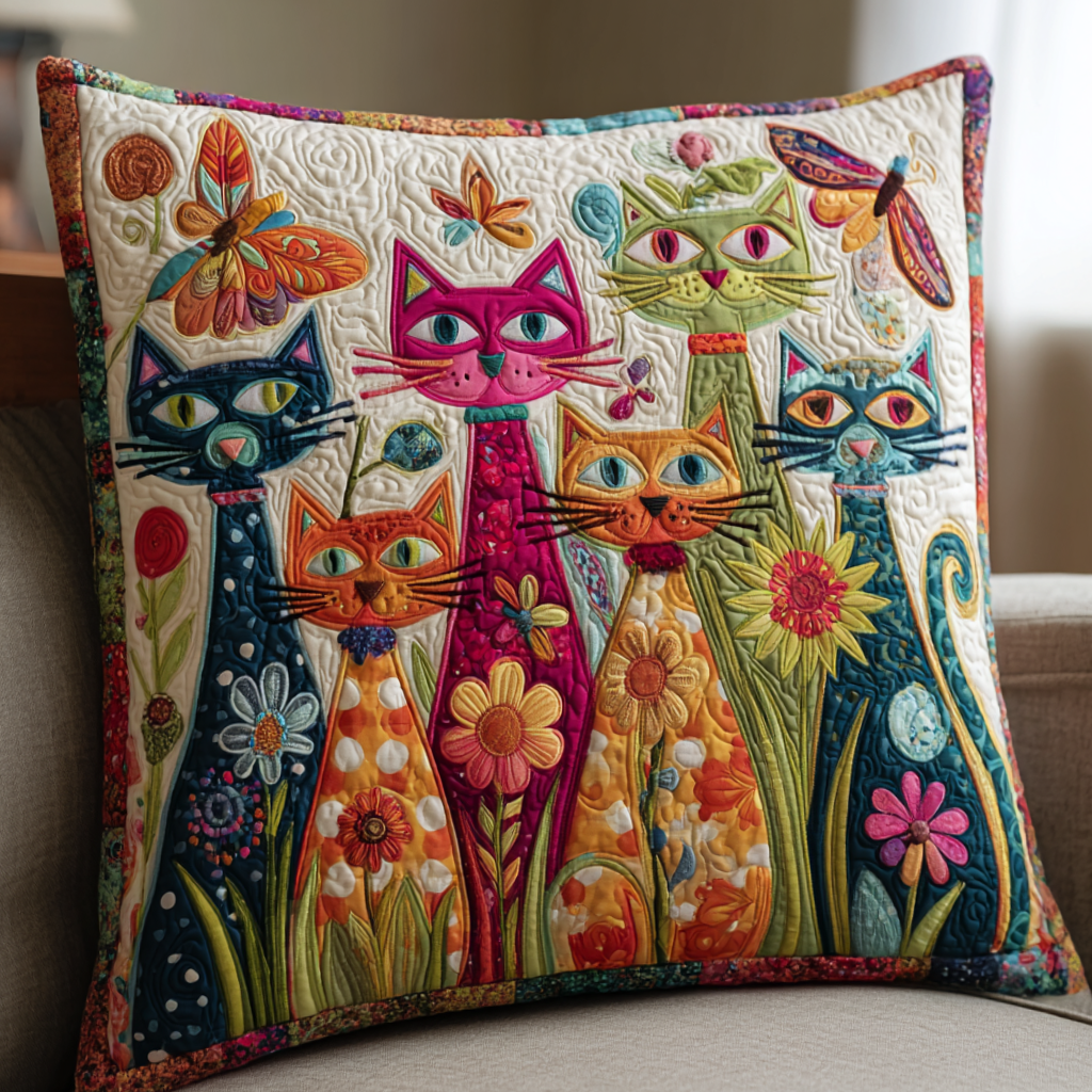 Colorful Cats Quilted Pillow Case Best Cool Pillow Cases Cute Gifts For Cat Lovers