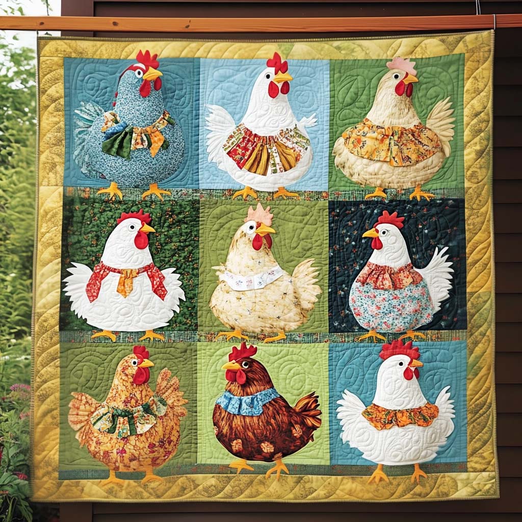 Colorful Chickens Quilted Blanket Chicken Gifts For Chicken Lovers