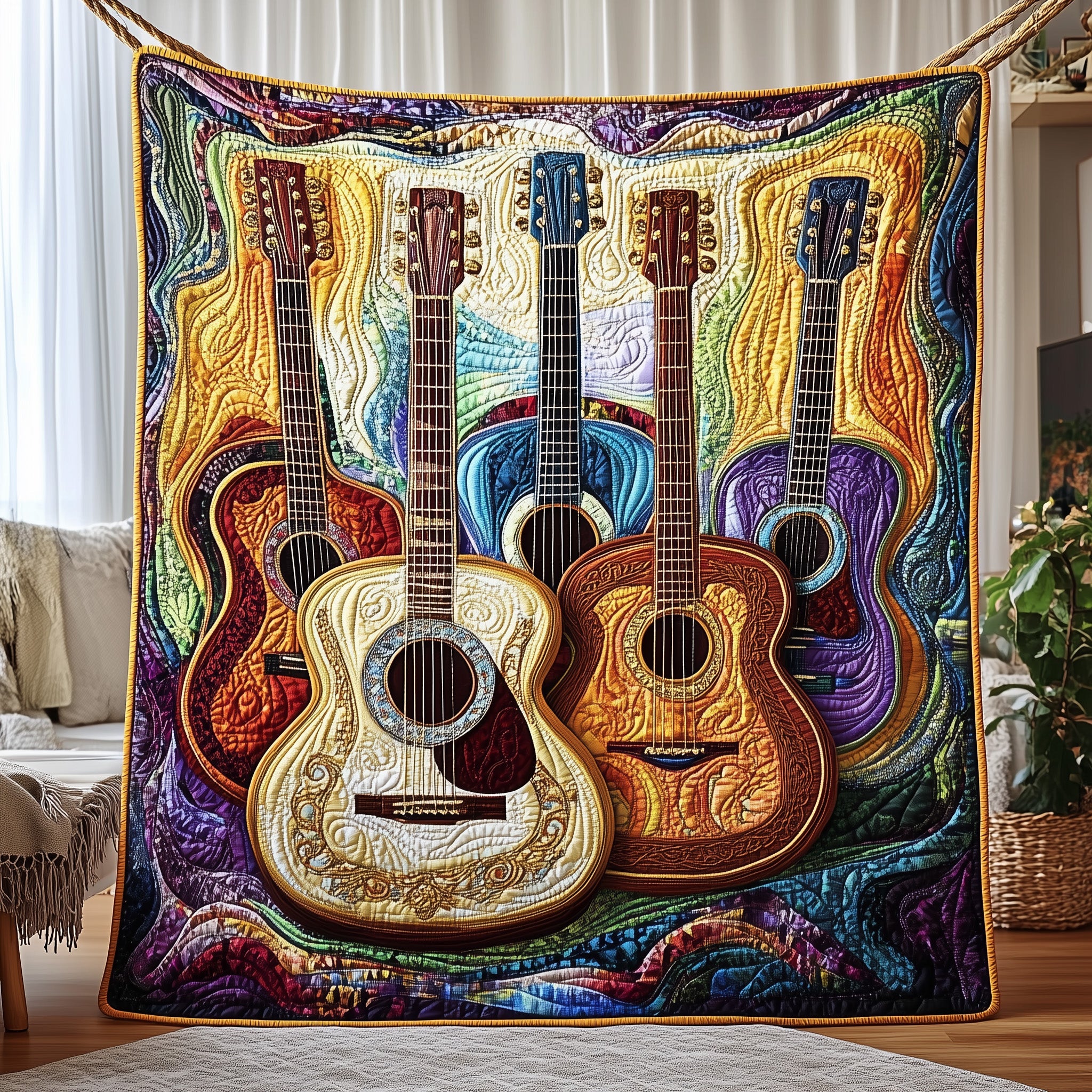 Colorful Chords Quilted Blanket Cute Cozy BlanketBest Present For Guitar Player