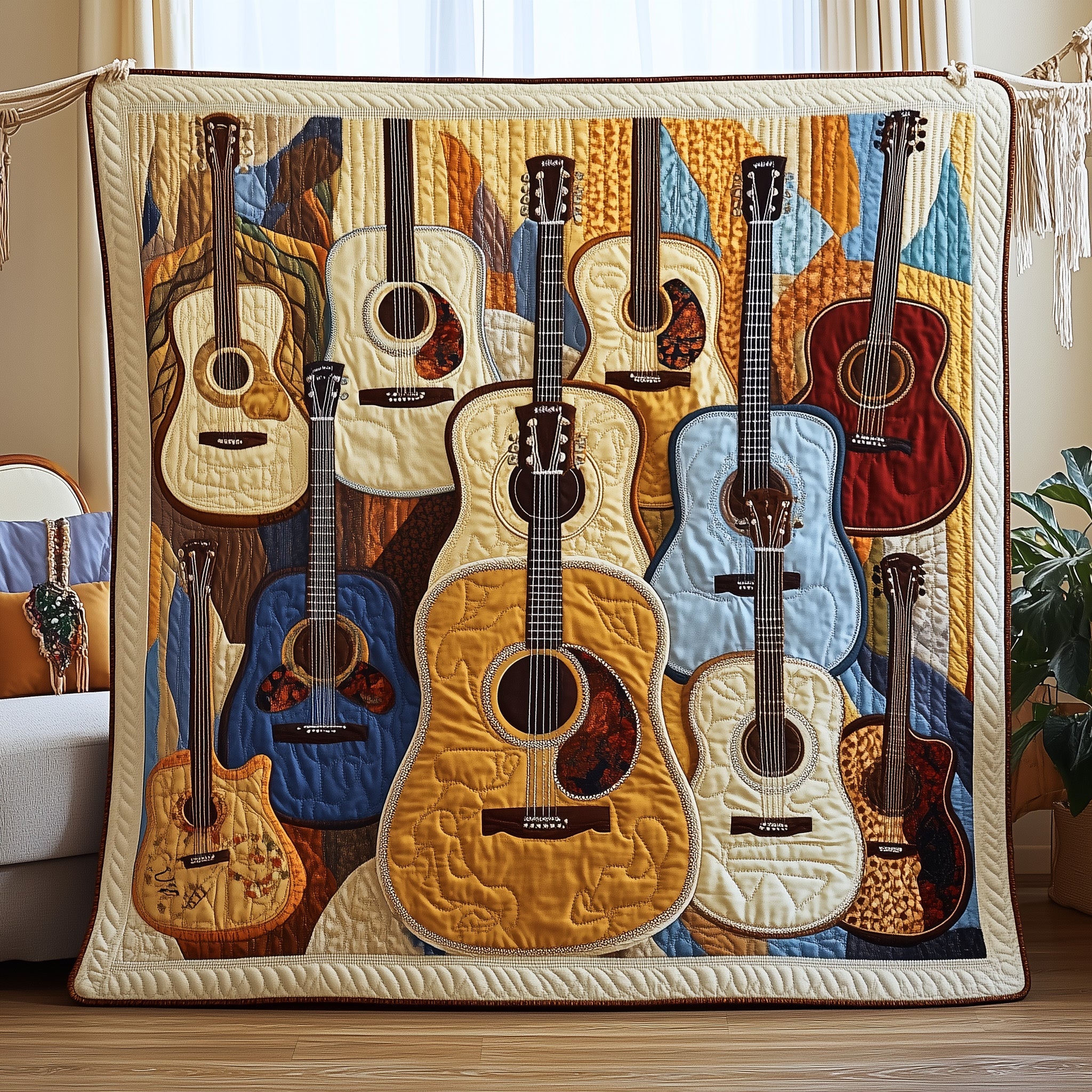 Colorful Chords Quilted Blanket Cute Cozy BlanketFun Gifts For Guitar Players