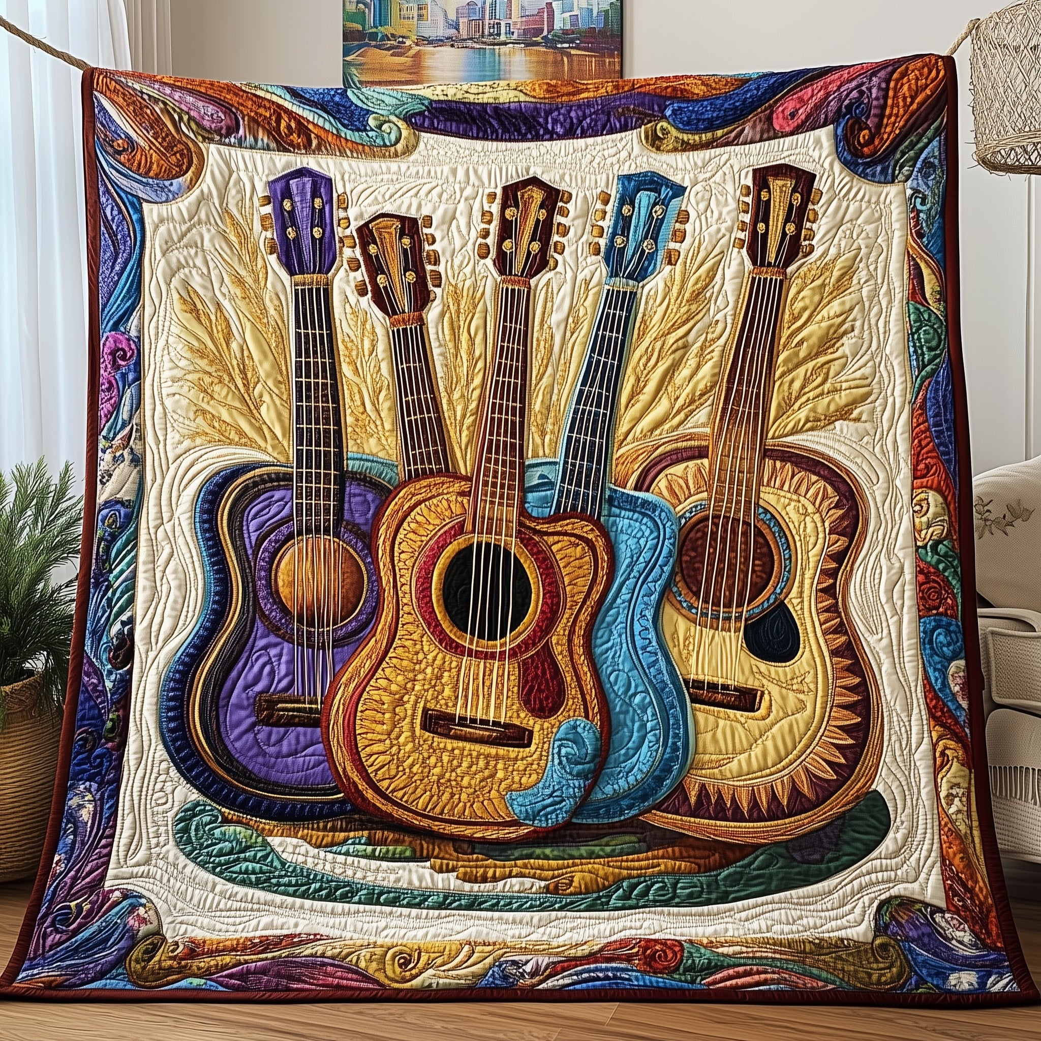 Colorful Chords Quilted Blanket Cute Cozy BlanketPresents For Guitar Lovers