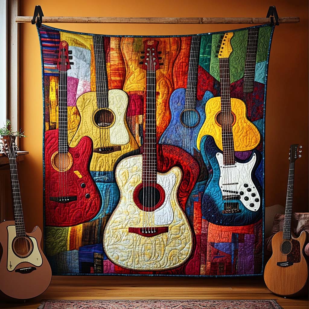Colorful Chords Quilted Blanket Gifts For Guitar Players