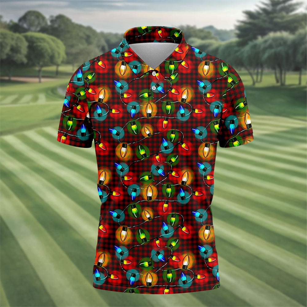 Colorful Christmas Light Plaid Men S Golf Polo Shirts Christmas Golf Shirt Polo Shirts For Mens