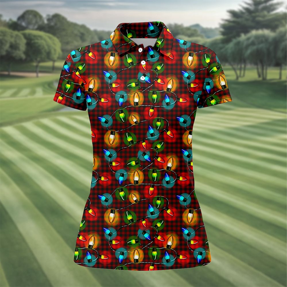 Colorful Christmas Light Plaid Polo Shirt Golf Clothes Christmas Gifts For Golf Mom