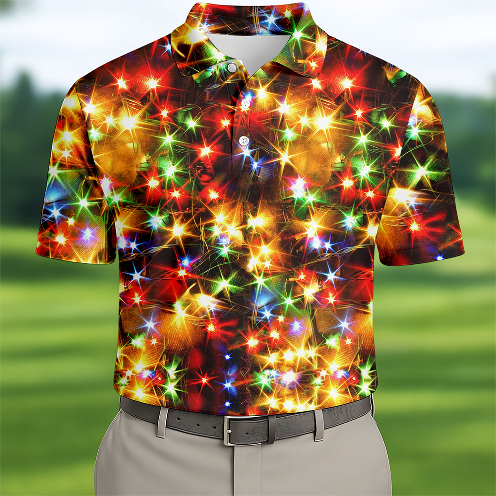 Colorful Christmas Lights Men S Golf Polo Shirts Christmas Golf Shirt Golf Gift For Men Polo Shirts For Men