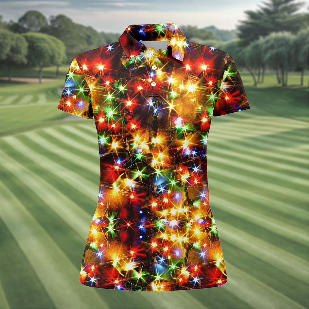 Colorful Christmas Lights Polo Shirt Winter Clothing Golf Shirt Xmas Gifts For Golf Mom