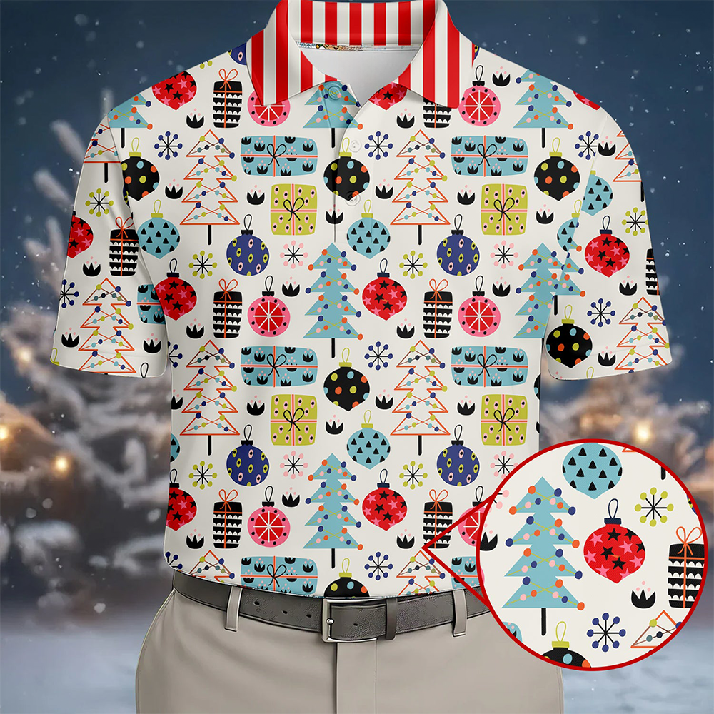 Colorful Christmas Men S Golf Polo Shirts Christmas Golf Shirt Cute Golf Outfit Golf Gift For Men