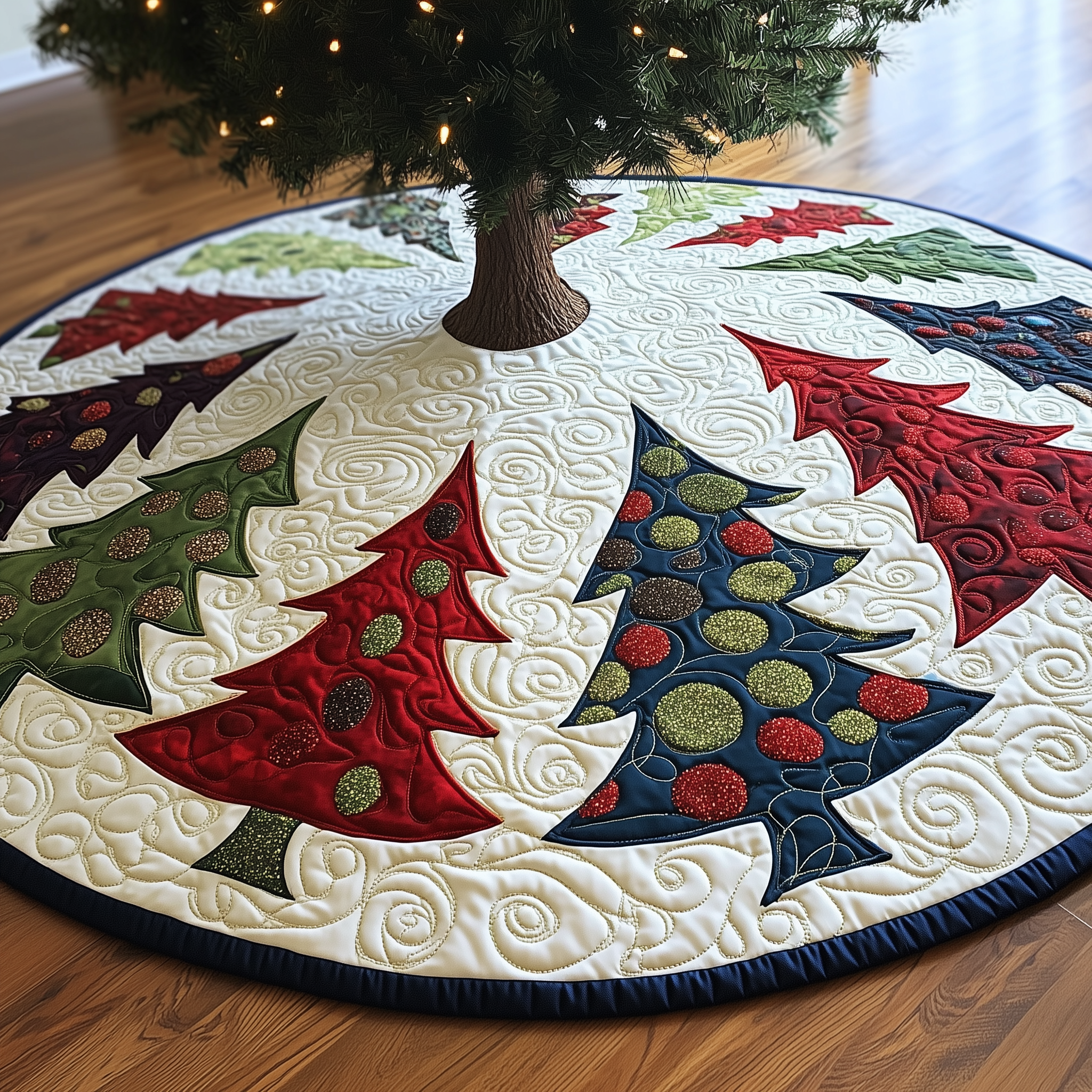 Colorful Christmas Trees Quilted Tree Skirt Best New Year Gift Merch
