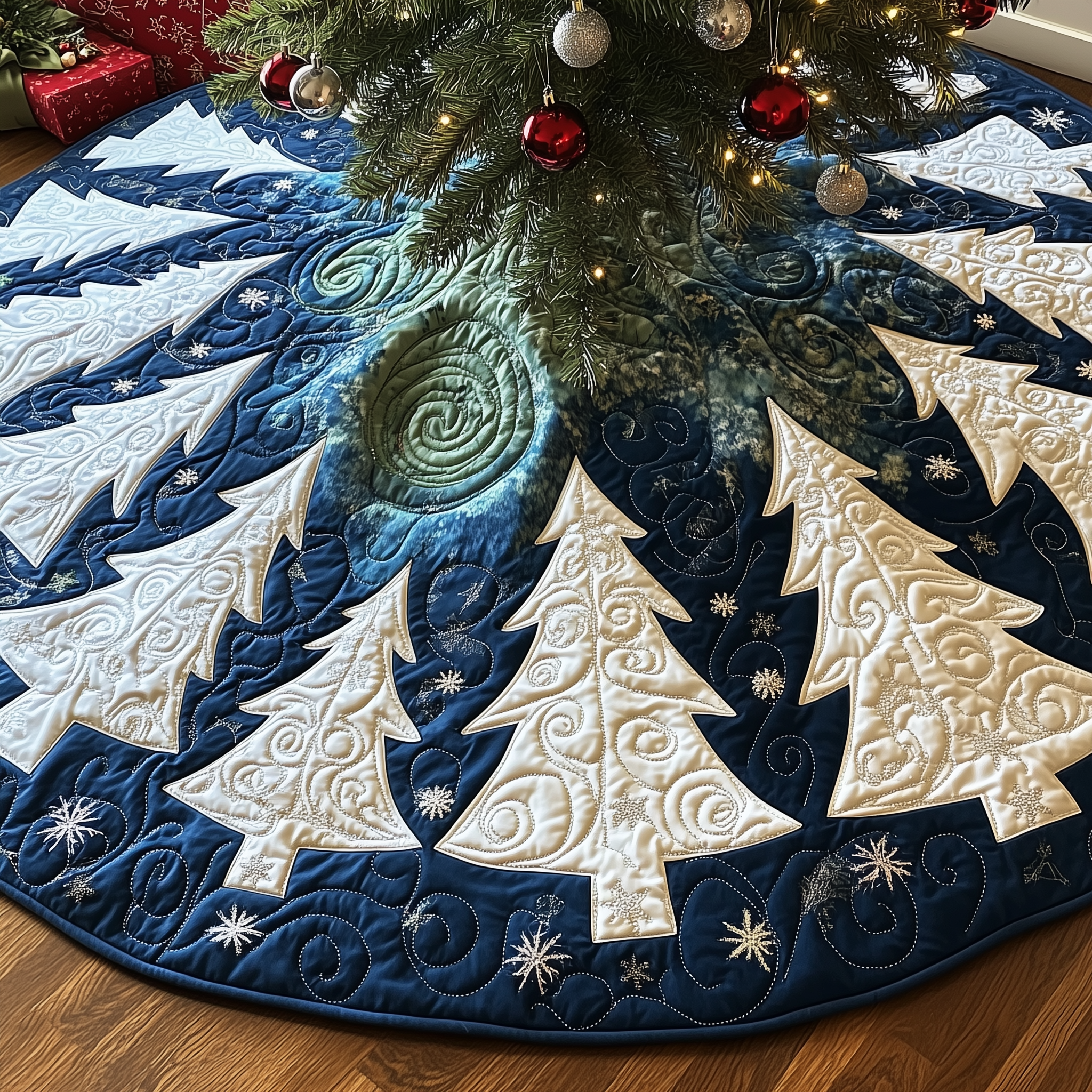 Colorful Christmas Trees Quilted Tree Skirt Charming Thanksgiving Gift Merch