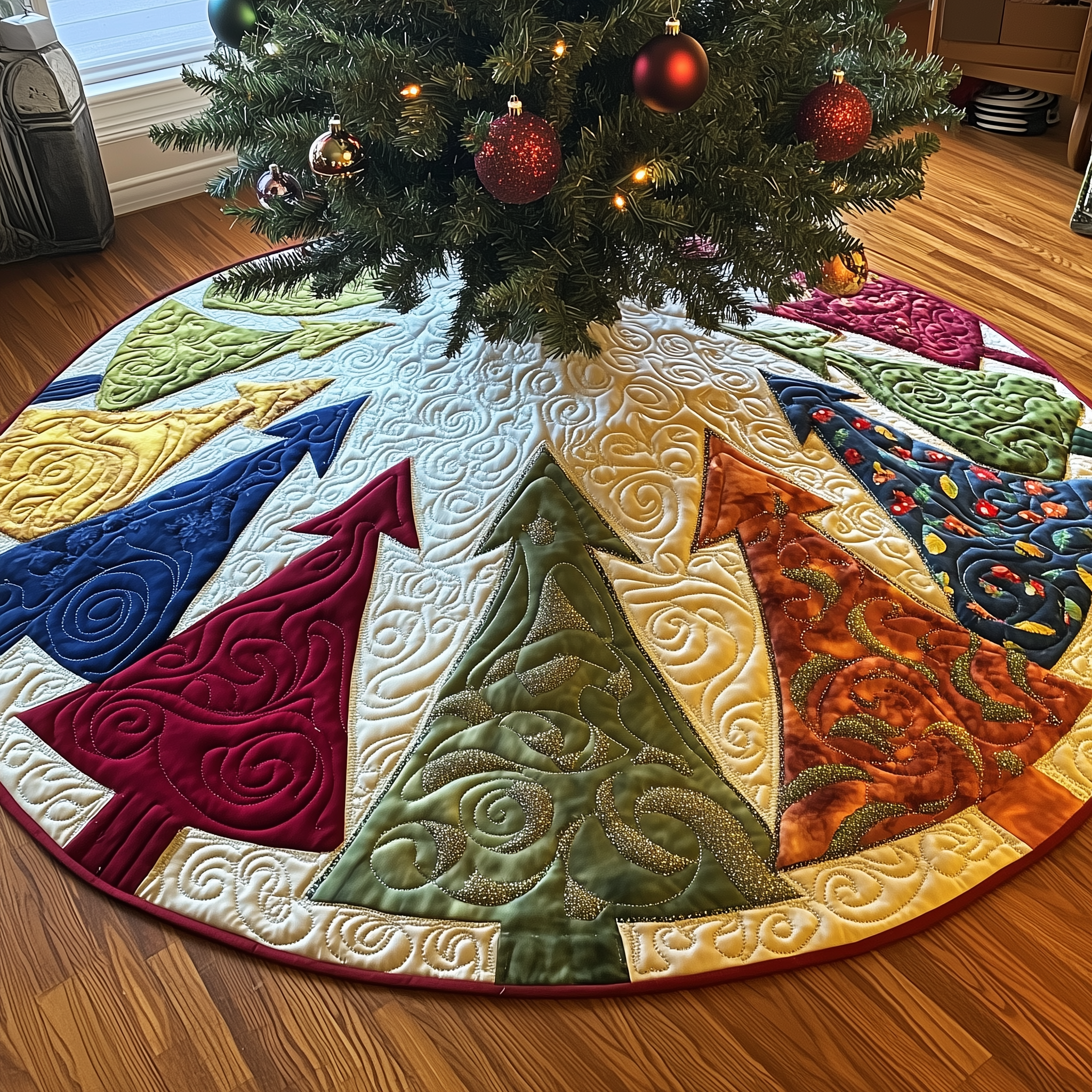 Colorful Christmas Trees Quilted Tree Skirt Christmas Tree Skirt Best Christmas Gifts For My Wife