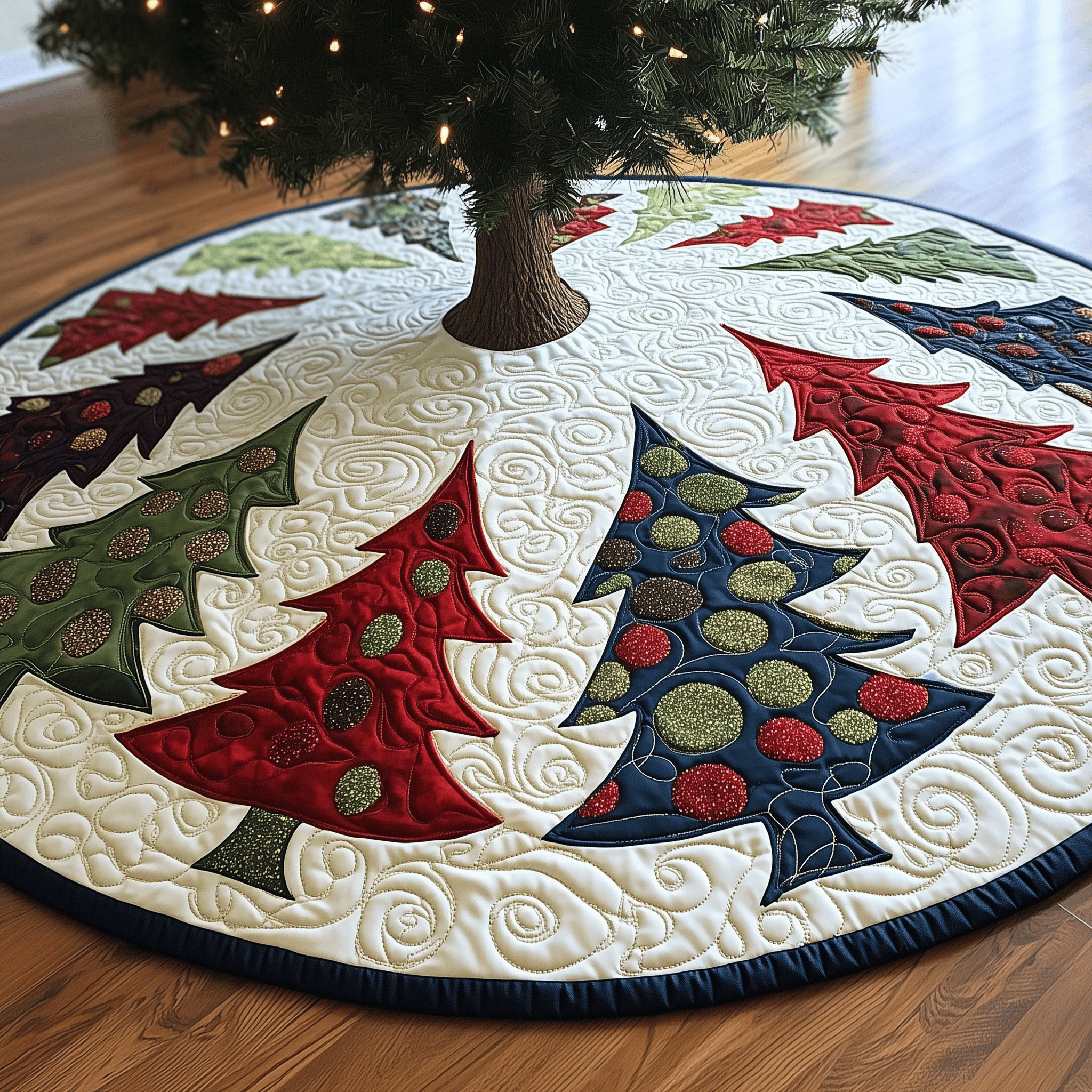 Colorful Christmas Trees Quilted Tree Skirt Ideas For Family Christmas Gift Basket