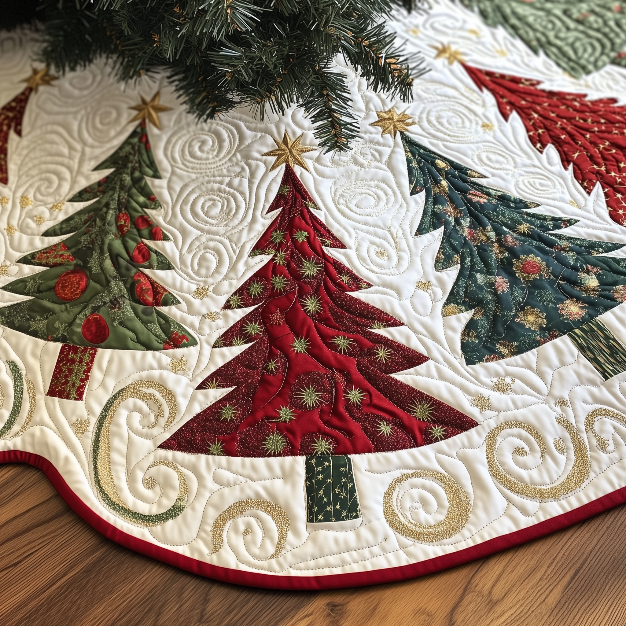 Colorful Christmas Trees Quilted Tree Skirt Xmas Tree Base Cover Decorating Ideas 2025 Great Xmas Gifts
